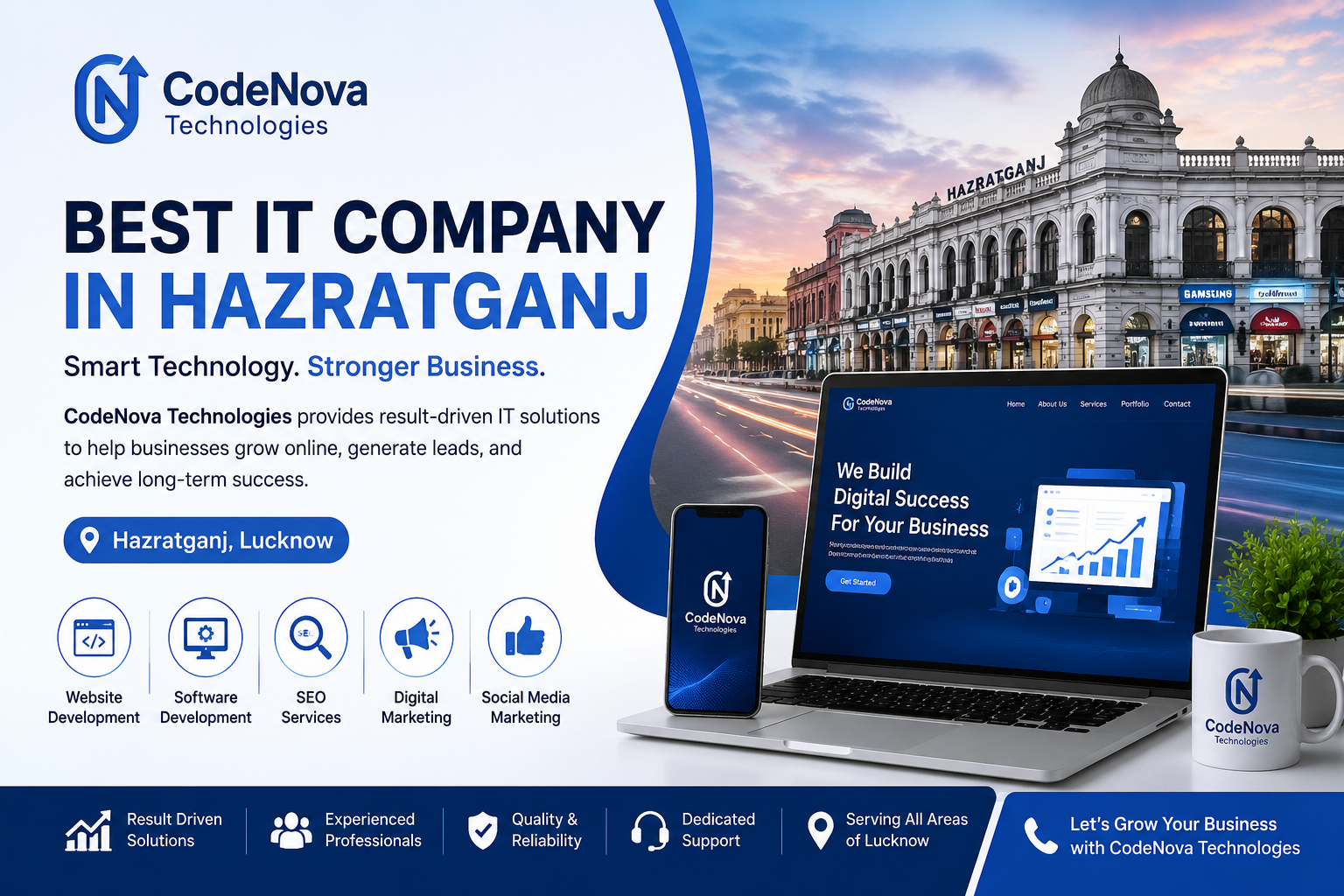CodeNova Technologies - Best IT Company in Hazratganj offering Website Development, Software Development, SEO, Digital Marketing and Social Media Marketing services in Lucknow.